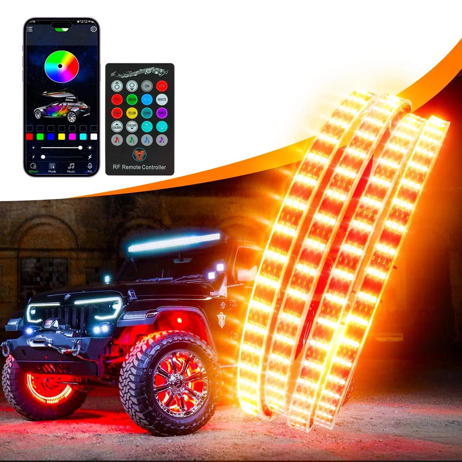 Dreamizer 4PCS 15.5" 3 Row RGB LED Wheel Ring Kit with APP Remote Control Car Rim Compatible with Chevy Silverado GMC Sierra Chevrolet Camaro Dodge Ram Polaris Slingshot Ford F150