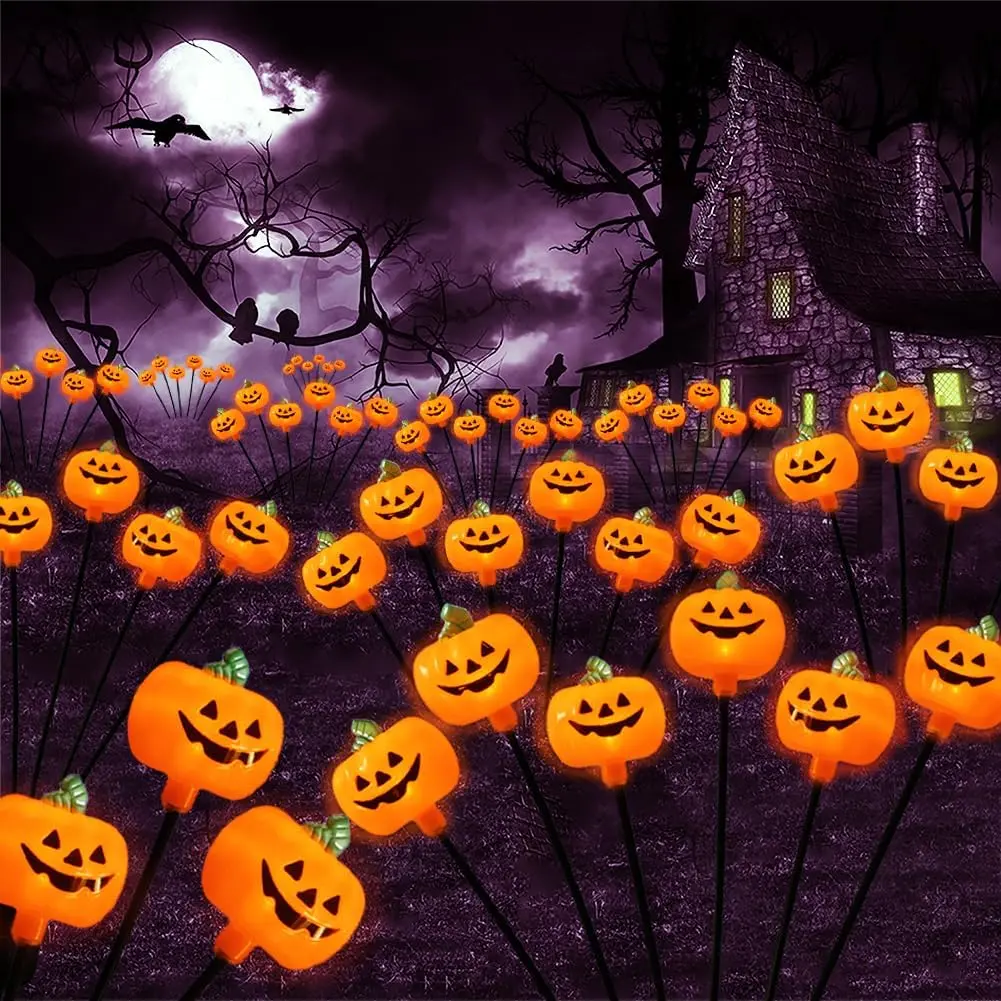 2 Pack Solar Halloween Pumpkin Orange Jack-O-Lantern Pumpkins Swaying Light, Waterproof Solar Pathway Lights for Yard Lawn Garden Decor
