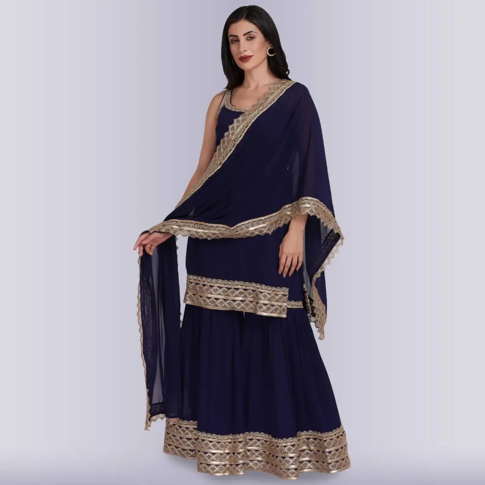 Chiro's By Jigyasa Elegant Garara Set with Gold Accent - Blue
