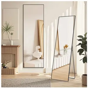 59"x16" Full Length Mirror Standing Rectangle Floor Mirrors Body Dressing Wall-Mounted Mirror, Black Room Decor Aluminum Frame