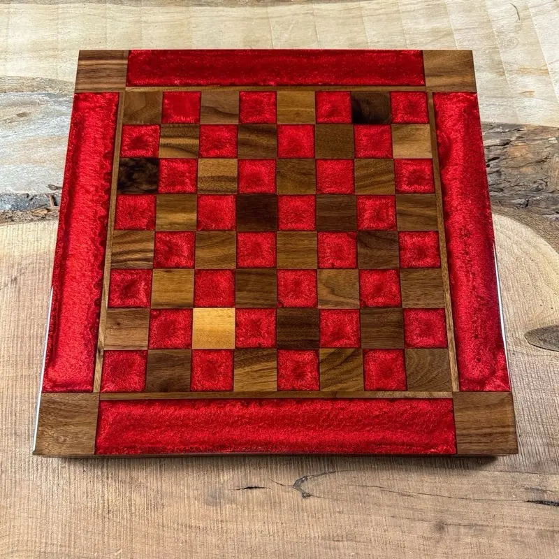 Red Lava Black Walnut Chess Board (INCLUDES PIECES)