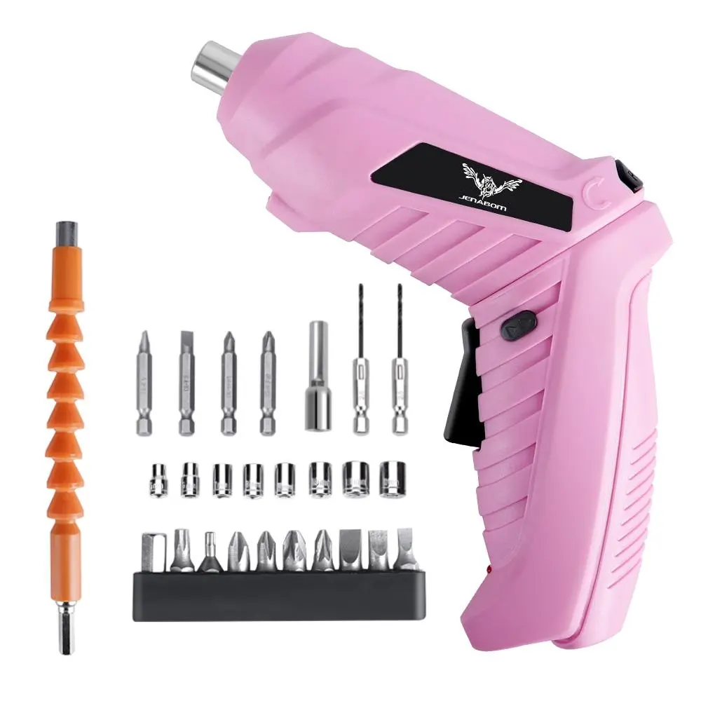 JENABOM 14pcs/26ps/47pcs 3.6V pink power tool screwdriver set, home repair 1300mAh lithium battery, suitable for multi angle tools in homes, offices, and DIY projects, Cordless Drill Set, Rechargeable Tool Kit, Toolset