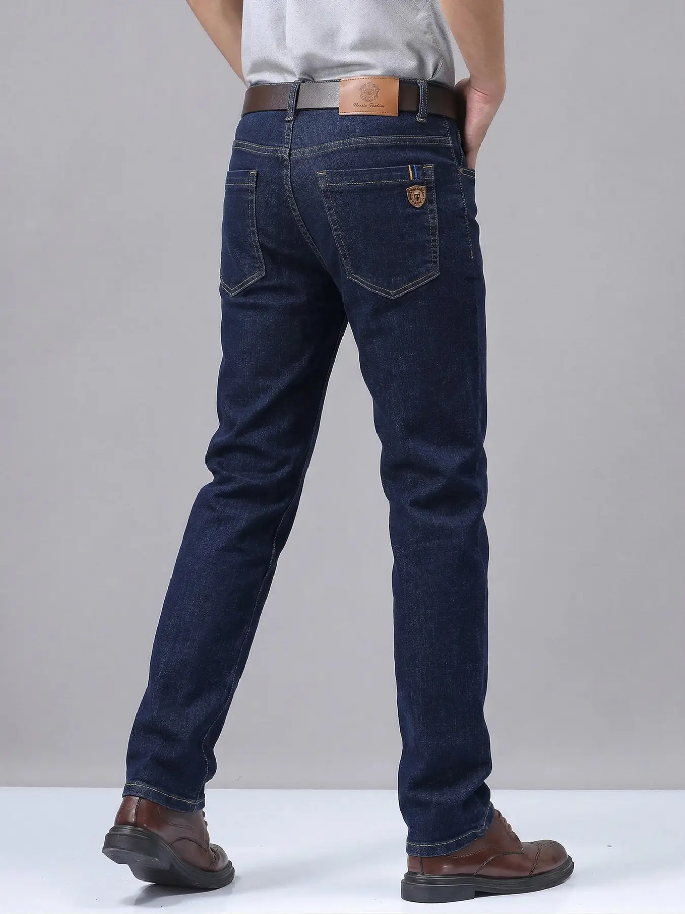 Four-season men's slim-fit stretchy straight-leg classic Formal business plain denim jeans, All Season Jeans, Pants suitable for daily wear, perfect as a gift for husbands or boyfriends