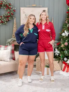 Color Block Patchwork Half Button Pullover & Shorts Set | S-XL