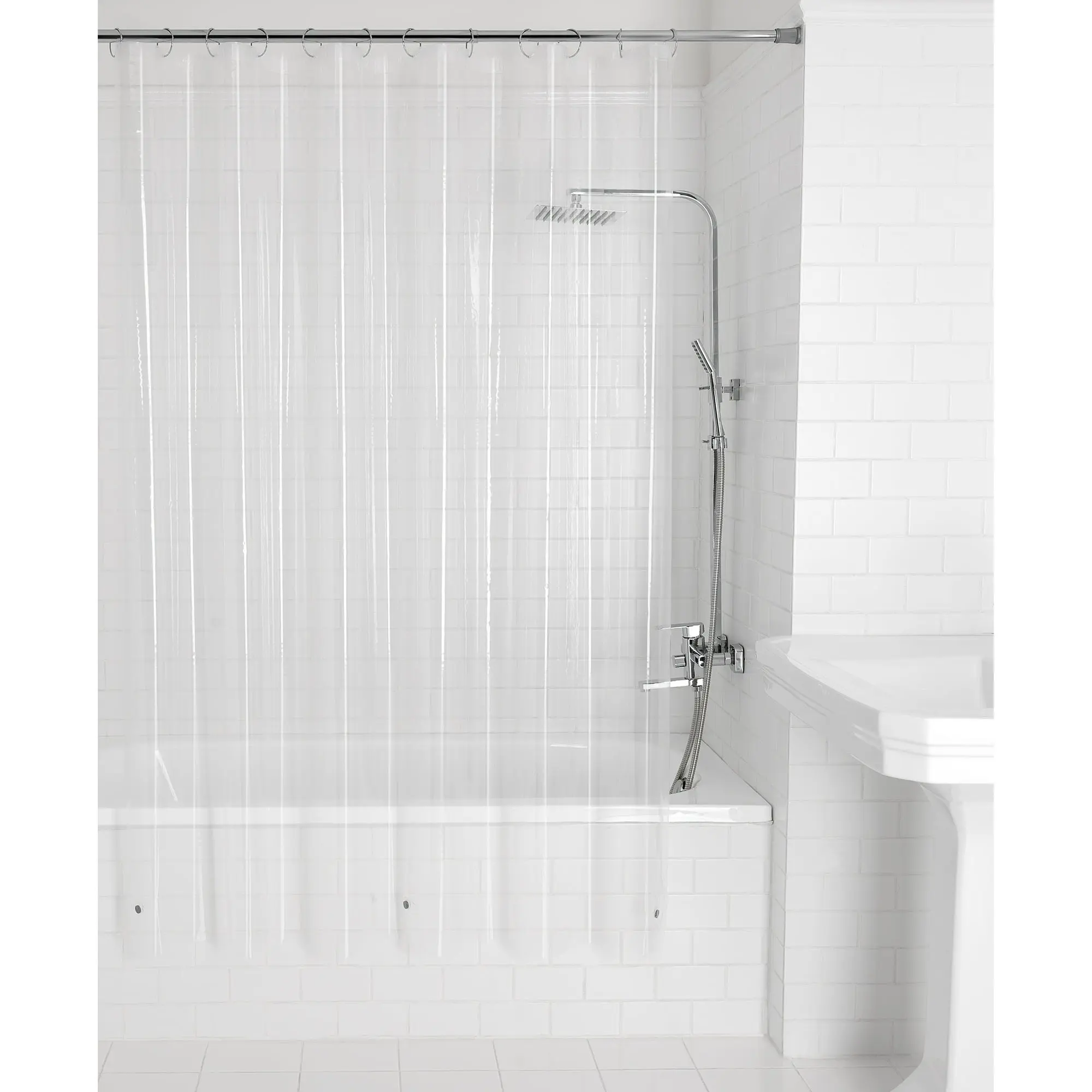 Lightweight Shower Curtain Liner, 70" x 71", Clear Frosty White, Magnetic Weighted Bottom, Waterproof