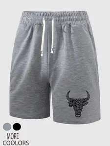 Men's Regular Fit Bull Head Print Shorts, Casual Comfy Breathable Shorts for Daily Wear, Men's Bottoms for Summer, Casual Streetwear Shorts