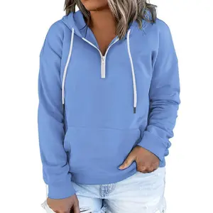 Women's Plus Size Hoodies Quarter Zip-Up Sweatshirts Long Sleeve Pullover Lightweight Tops with Pocket 1X-4X Casual Comfy Fashion Women's Wear Clothes Loose Kangaroo Drawstring Soft Style Basic Be（gift）