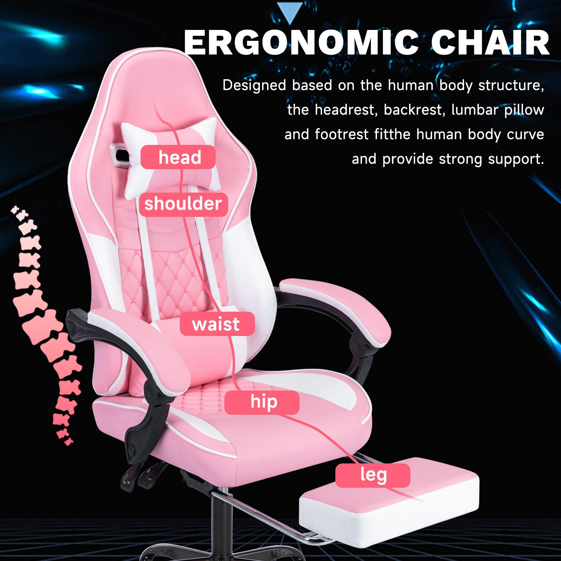 Video Game Chair Gaming Chair with Footrest, Ergonomic Computer Chair with Headrest,Lumbar Support Comfy Chair Recliner with Headrest, Fixed Up Armrest, Height Adjustable with 360° Swivel, for Adults