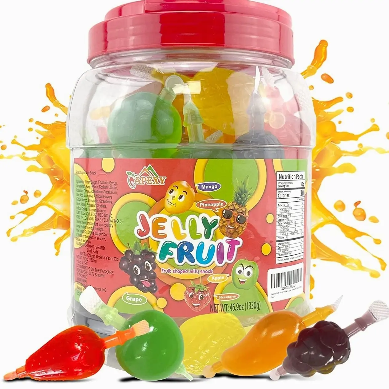 Apexy Jelly Fruit Candy – Assorted Fruit Flavors, Halloween Treat Juicy Chewy Gel Snacks, Kids & Adults Party Favors, Fun Treats for Goodie Bags & Events 46.9oz (1330g)