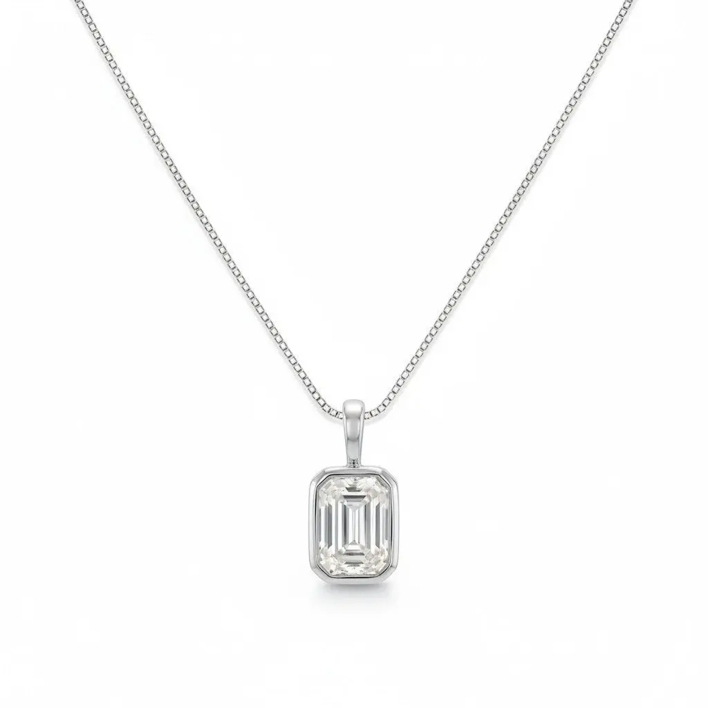 Classic Emerald-Cut Bezel-Set Solitaire Moissanite Pendant