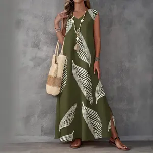 Printed V-Neck Sleeveless High-Waist Maxi Dress | 3 Colors