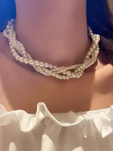 French Vintage Multi-Layer Pearl Necklace, Elegant Baroque Pearl Choker, Perfect Gift for Couples & Best Friends, All Seasons Wear, String of Pearls, Pearl Choker Jewelry