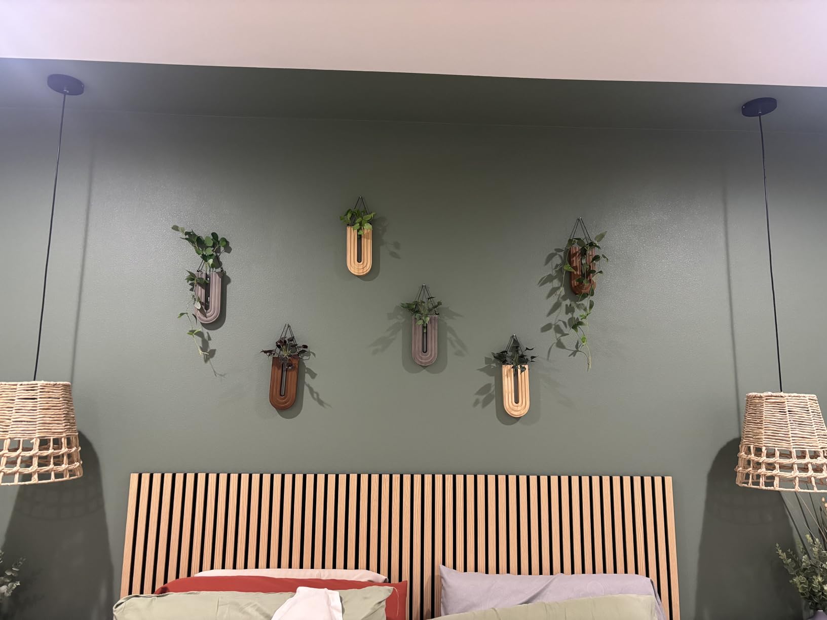 Wood Wall Planter Indoor, Propagation Station, Wooden Hanging Vase for Dried Flowers, Plant Holder, Boho Wall Décor for Living Room Rainbow U Shape (Set of 3)