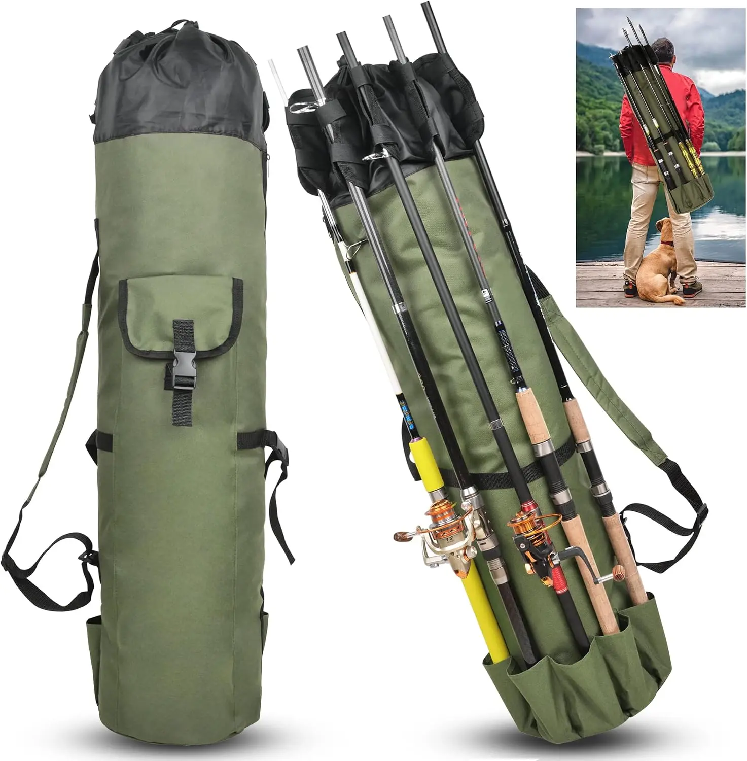 Waterproof Thickened Cloth Fishing Rod Bag, Large Capacity Portable Organizer with Foldable Strap, Functional Travel Pole Storage for Men (Sports & Outdoor Canoeing Accessory)