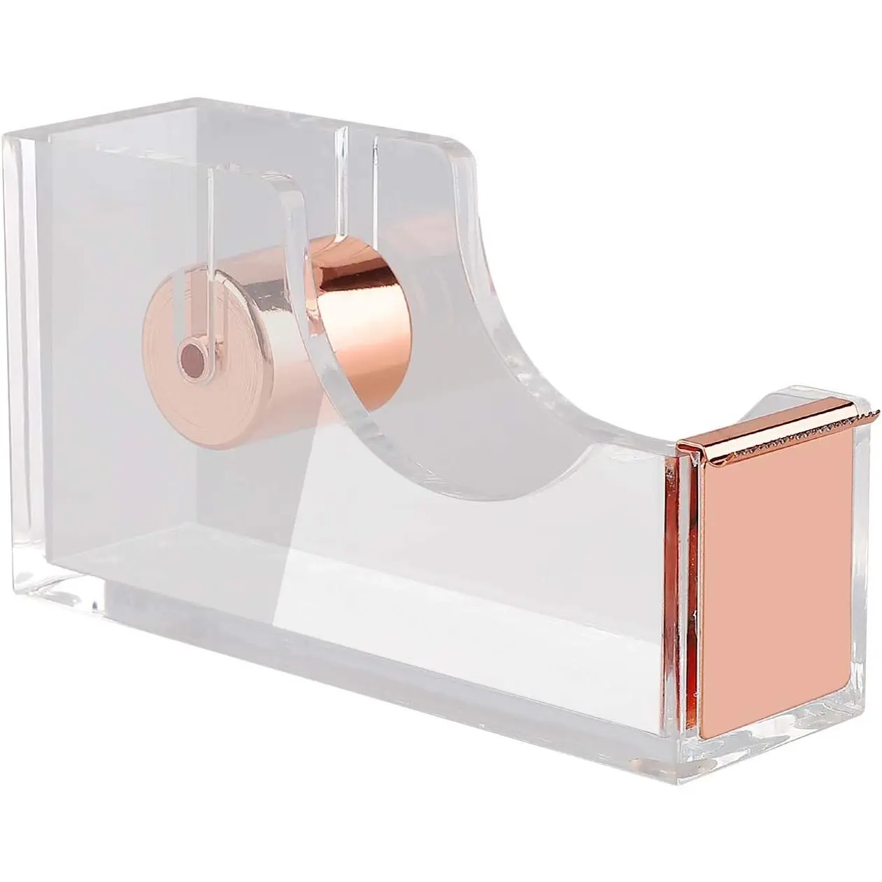 Office Tape Dispenser,Transparent Acrylic Tape Dispenser-Rose Gold, 4.8X1.38x2.6 Inches, Ideal Gift, Friends, Rolls, Single-Hand