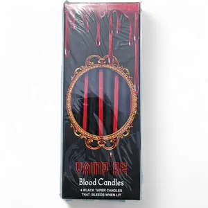 Set of 4 Vampire Blood Taper Candles - Black Drip Candles That Bleed Red When Lit - Ornaments, Decor