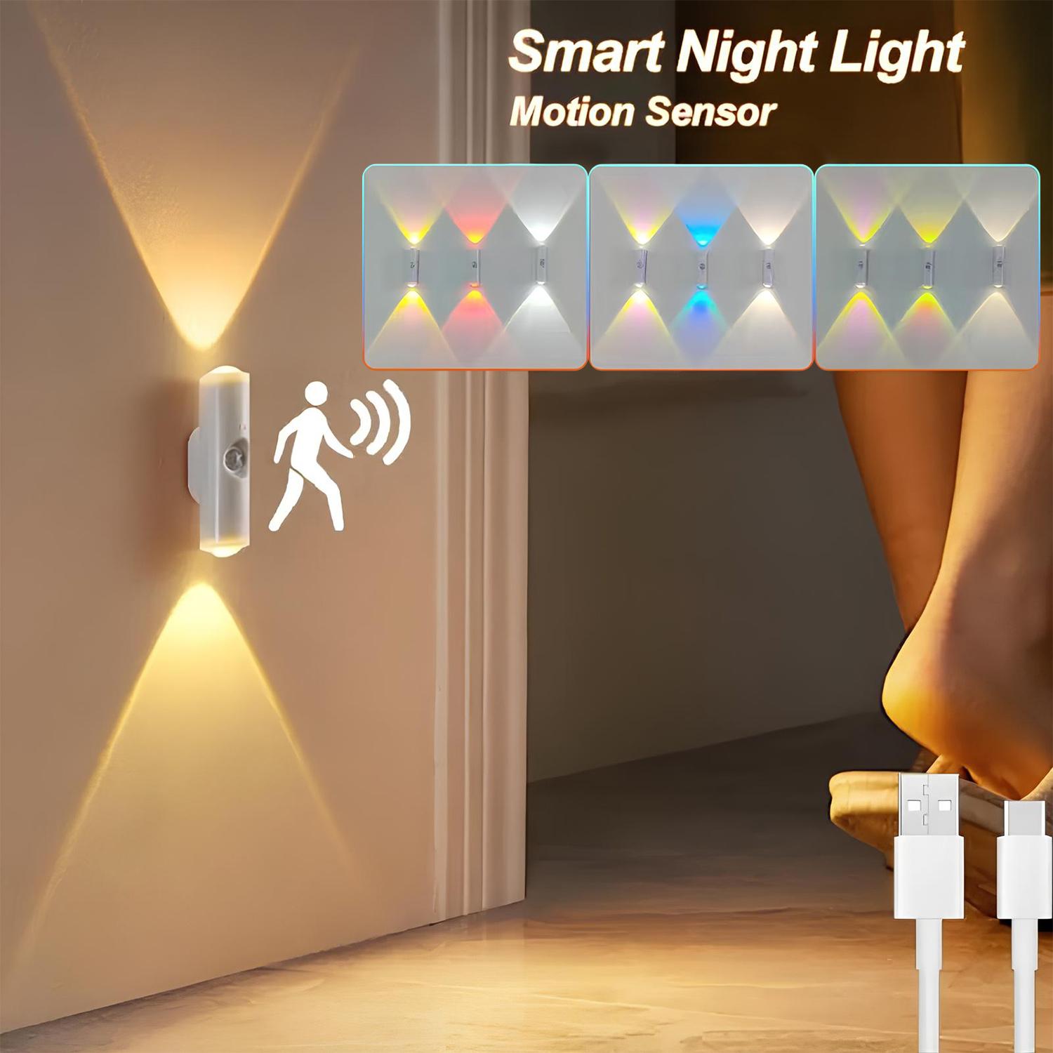 Smart Rechargeable LED Night Light with Motion Sensor | RGB Gradient Ambient Lighting, Dimmable Wall Lamp, Magnetic Stick-On, USB Charging, Perfect for Bedroom, Stairs