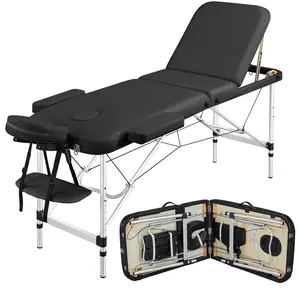 Yaheetech Massage Table Portable Salon Bed with Metal Legs Adjustable Aluminium 3 Fold Spa Table with Hand Pallet