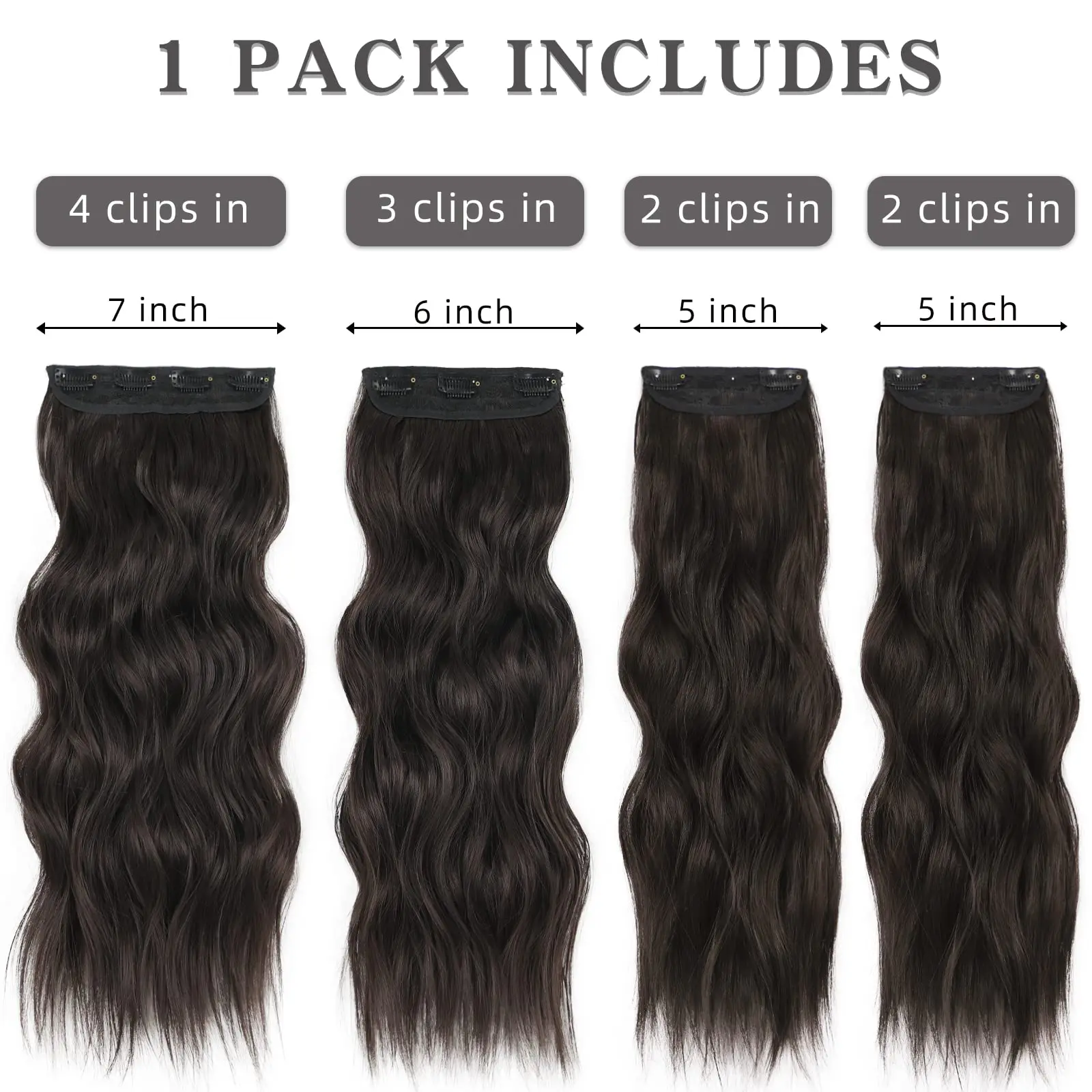 Synthetic Extensions & Pieces for Women, 20-24 Inch Long Water Wave Clip-in Set, 4-Piece Double Weft Hair for Instant Thick Volume, Detangling Spray, Clip Hair Extensions, Hair Extensions Clip In, Wavy Texture
