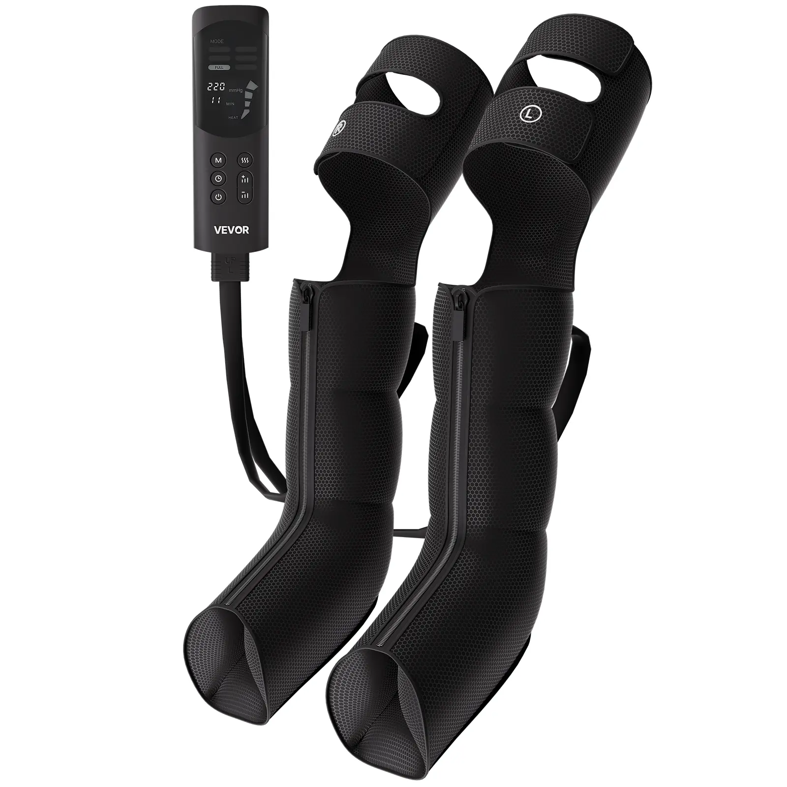 VEVOR Leg Compression Massager 9 Intensities Air Compression Leg Massager, For Daily Relaxation, 6 Massage Modes, 3 Heat Settings, Auto Shut-Off Timer, Adjustable Fit, with Storage Bag and Adapter