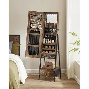 【Gift Idea】SONGMICS LED Mirror Jewelry Cabinet Standing, Lockable Jewelry Armoire with Full-Length Mirror, Space-Saving Jewelry Organizer with Mirror, Bottom Drawer, Christmas Gifts