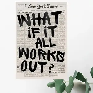 1 Frameless Vertical Edition <New York Times> Inspired Magazine Cover Canvas Print - Minimalist Black and White Newspaper Art Poster with "What if It All Works Out?"Headline, Fashion Wall Decoration, Suitable for Living Room, Bedroom, Office -