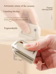 Mini box cutter, packaging and unpacking tool, safety ceramic blades that retract automatically, Open along the edge of the box without damaging the goods,set of 2