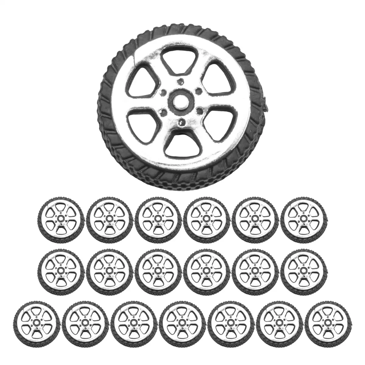 Plastic Spoked Toy Wheels for Model Cars, 20-Piece Set for DIY Toy Projects, 20x6mm, Fits 2mm Shaft, Black and Silver Tone, Diy Toys