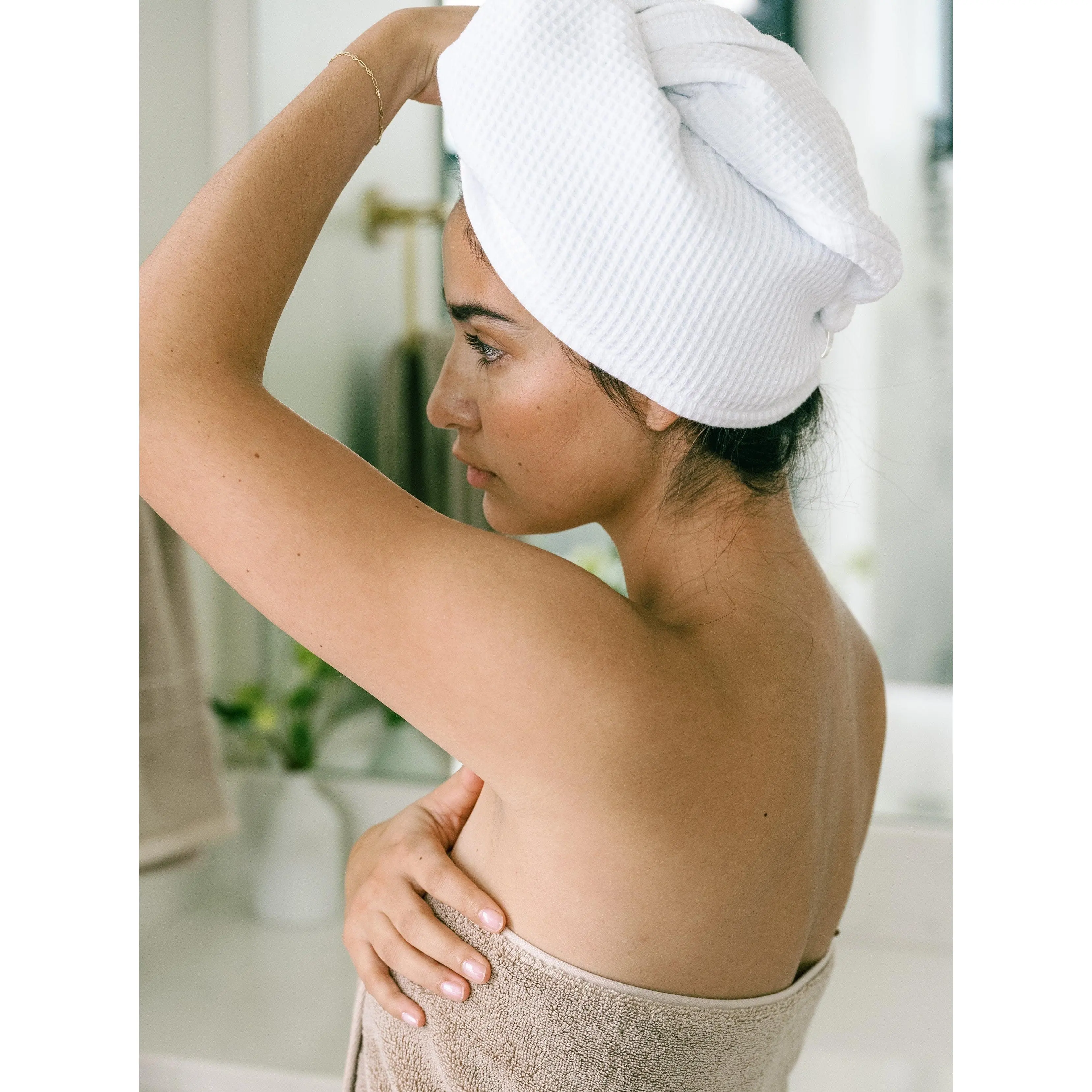 Cozy Earth Waffle Hair Towel | Dual-Sided Bamboo Viscose & Cotton Hair Wrap with Waffle Weave