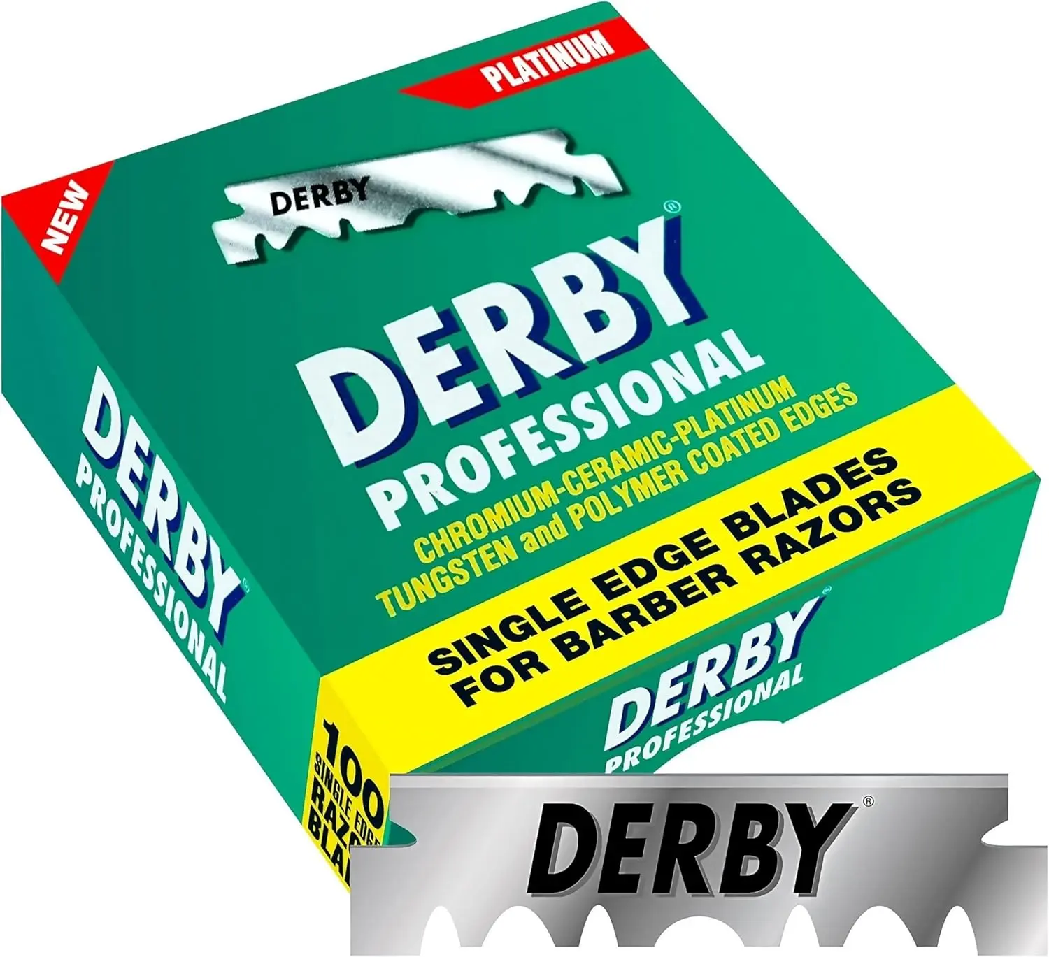 Derby Professional Platinum Single Edge Razor Blades, 100 Count with Chromium Ceramic Polymer Coating, Barber Razor Blade Refills, Durability, Razors