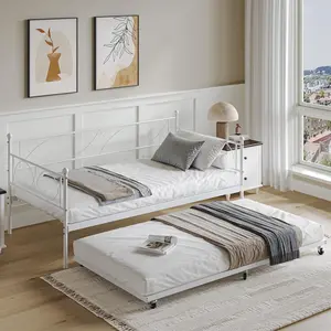 Gaomon Twin Metal Daybed with Pull-Out Trundle, Space-Saving Multifunctional Platform Bed with Premium Steel Slat Support, for Bedroom, Living Room, White