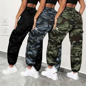 Women's Camo Cargo Joggers, Women's Camouflage Cargo Pants, Women's Lightweight Breathable Cargo Pants, Women's Elastic Waist Camo Pants, Women's Casual Camo Joggers