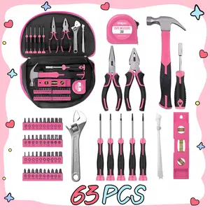 63 Piece Pink Tool Set,Household Tool Kit with Bag for Women, Home, Garage, Office and College Dormitory Use,Christmas Gift