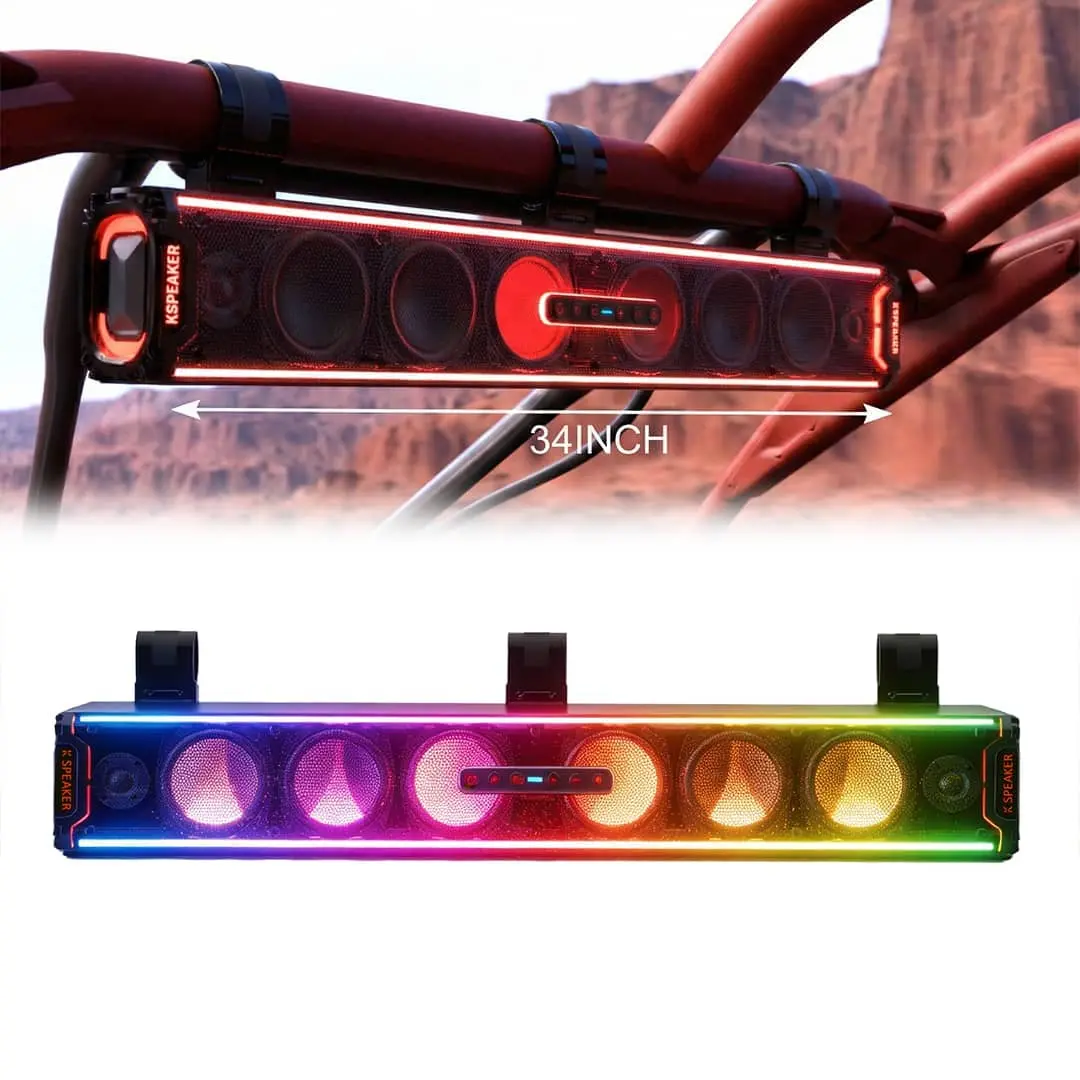 KSPEAKER K66 Max 34-inch Plastic UTV Soundbar - Waterproof Bluetooth Speakers with Subwoofer, LED Light Audio System, Bass Boost, Bigger Cabins Coverage, Engine Noise Reduction, Golf Cart Compatible