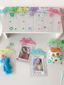 Cartoon House Doll Dustproof Storage Bag, Transparent Card Holder for Girls, Student ID Badge Clip, Cute Hanging Decoration