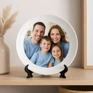 Customizable 8-inch Round Sublimation Plate with Display Stand - Premium Ceramic - Sturdy Personal