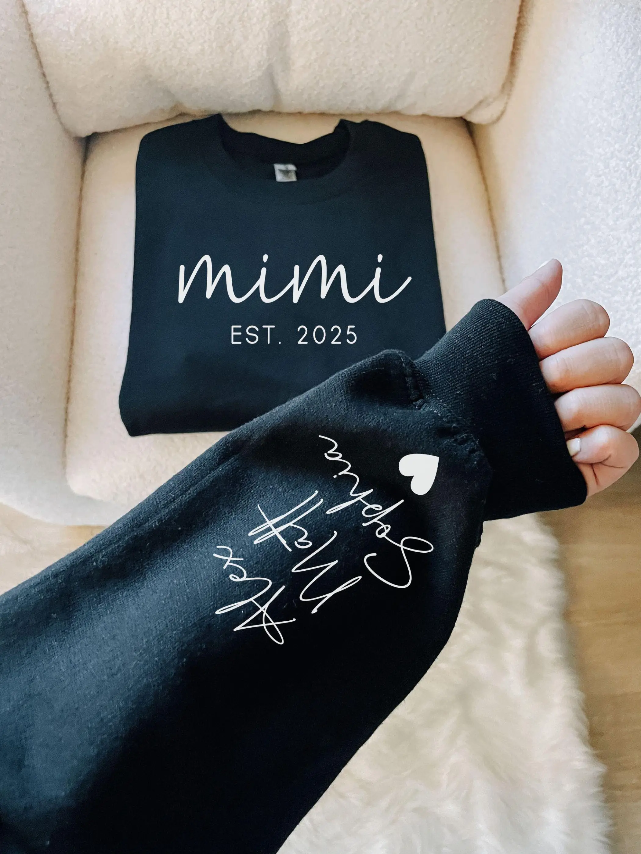 Custom Mimi Sweatshirt with Children Name on Sleeve, Mimi Sweatshirt, Gift for Mom, Mothers Day Shirt, Personalized Sweatshirt, Cool Mom Tee