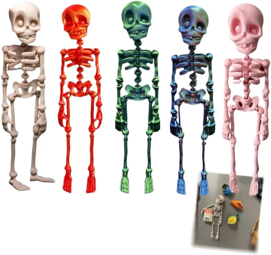 5PCS Poseable Skeleton Fridge Magnet Halloween 3D Printed Articulated Skeleton 5.9in Skull Fridge Magnets with Movable Joints Skull Magnet Fridge Sticker for Kitchen Office Or Locker Decor Gift Goth Magnetic Decoration Set