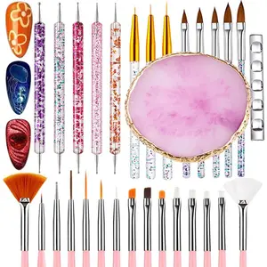 Nail Art Tools 30Pcs Set,Nail Art Pens Brush Resin Nail Art Palette,Nail Dotting Tools, Striping Nail Art Brushes for Long Lines,Nail Drawing Pen Dotting Pen Tools Nail Art Kit for Nail Art DIY