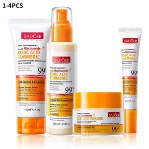 99% Kojic Acid Turmeric Skincare Set, Turmeric Facial Set: Cleanser + Lotion + Cream + Eye Cream. Deeply cleanses, moisturizes and smooths, gently firms, suitable for different skin types. Korean skincare product, Cleansing Set