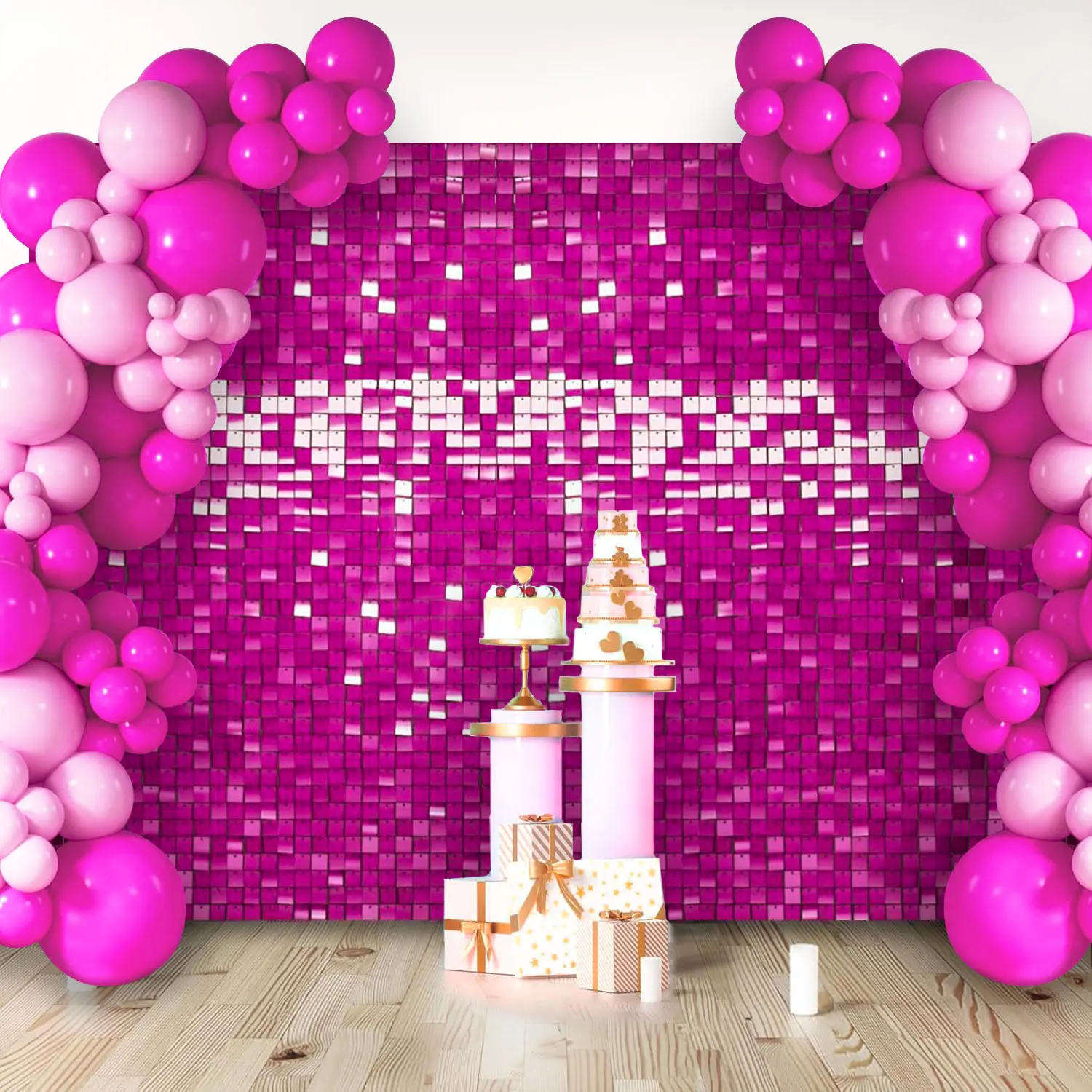 Shimmer Wall Backdrop Hot Pink Shimmer Wall Panels Glitter Photo Background Sequin Backdrop for Birthday Anniversary Wedding Engagement Decoration