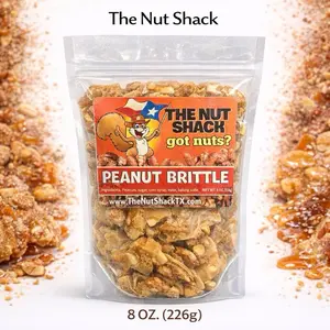 The Nut Shack Crunchy Peanut Brittle Half Pound Resealable Bag Vegan Gluten-Free Snack Protein Rich Texas Style