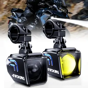 4WDKING 2-in Aluminum Motorcycle LED Work Lights, Dual-Color Pods with Blue Backlight, 10000 Lumens Spot & Flood Beams, IP68 Waterproof for ATV, Boats, 2-Pack