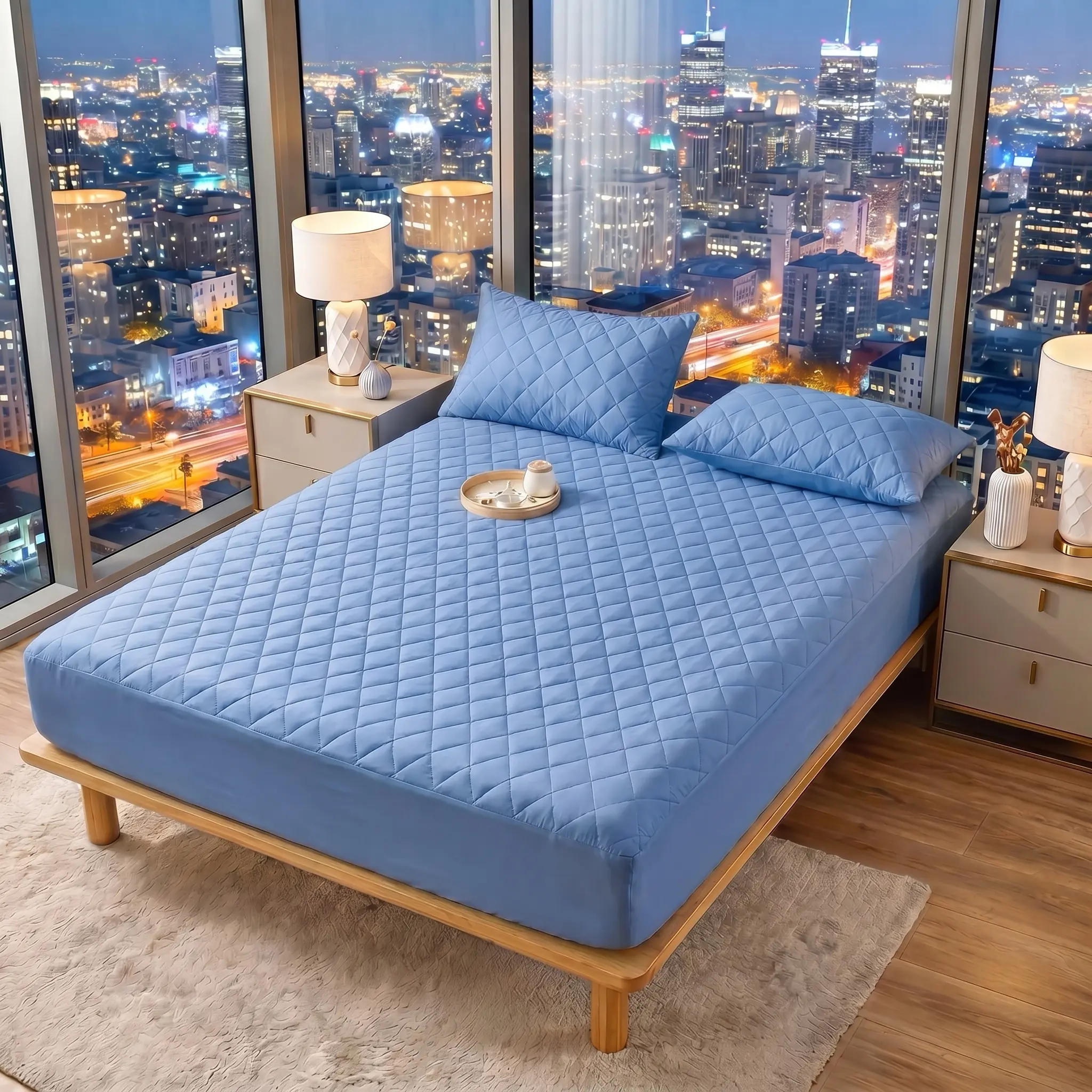 Premium Waterproof Microfiber Mattress Protector Set with Pillowcases, Soft Breathable Diamond Quilted Soft Mattress Pad, 16" Deep Pocket, All-Season Hotel-Style Bedding Fits Twin, Full, Queen, King Sizes