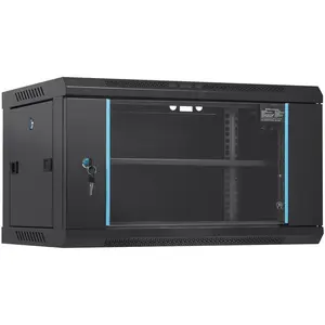 6U Wall-Mount Network Server Cabinet, 15.5-Inch Deep Server Rack Enclosure with Locking Glass Door, Side Panels, 200-Pound Maximum Load Capacity, Ground-Mounted Design, Suitable for IT Equipment and A/V Devices