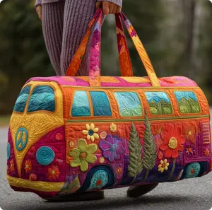 Unisex Boho Quilted Weekender Travel Bag, Lightweight & Comfortable, Hippie Design