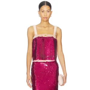 Maude Club Beverly Top in Magenta Sequin