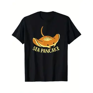 Manta Ray Graphic Tee - Sea Pancake Stingray Ocean Animal Design T-Shirt Casual Shirt for Marine Life Lovers, Scuba Diving Enthusiasts and Beach Vacation Wear - Funny Ocean Creature Apparel Classic Breathable
