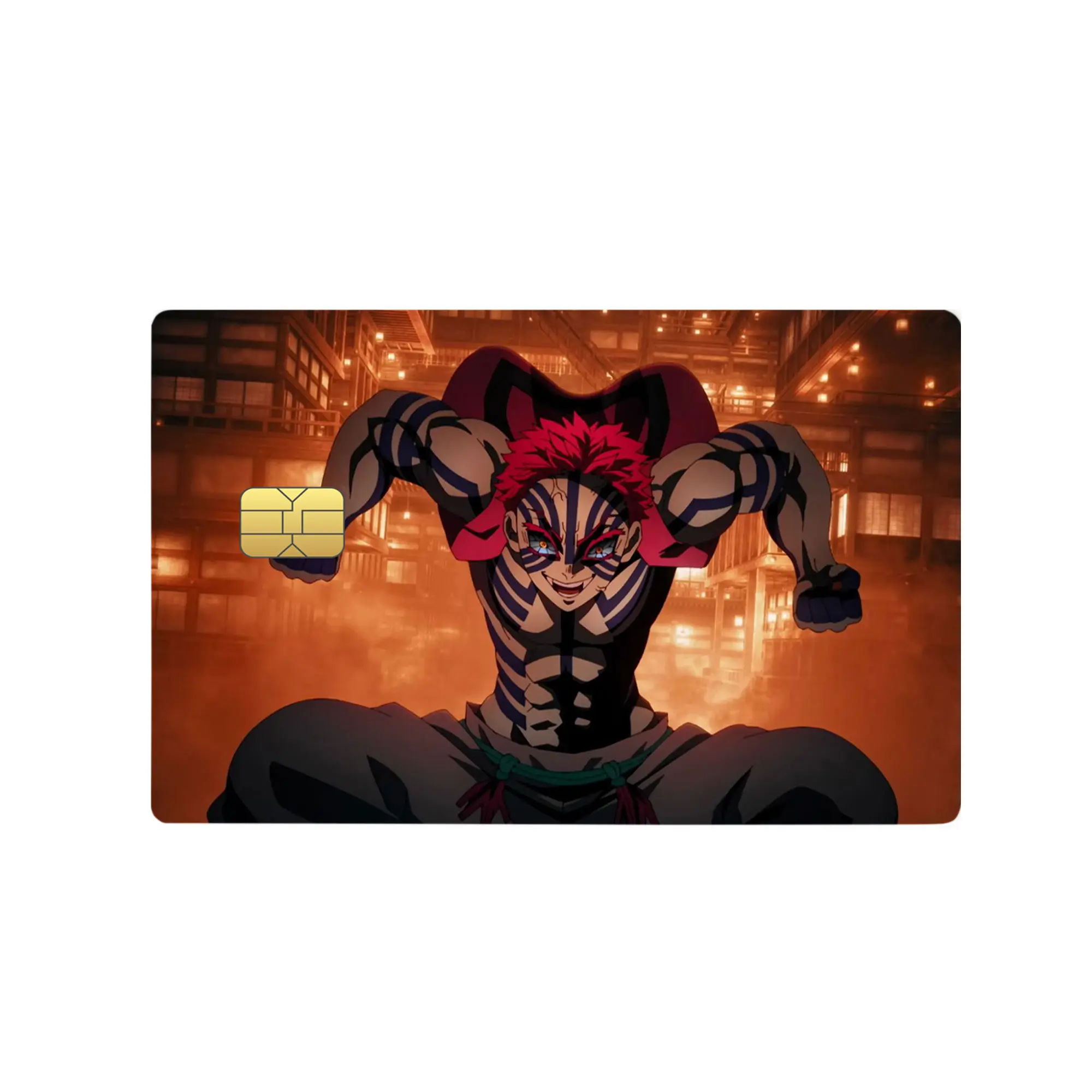 Demon Slayer Anime Credit Card Skin, Akaza Vinyl Debit Card Sticker, Waterproof Scratch-Resistant Decal for Cards