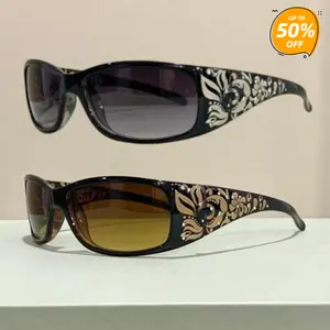 2-Pack fashion Y2K Polarized Sunglasses for Women Rhinestone Wrap Around Rectangular Sunglasses UV400 Protection
